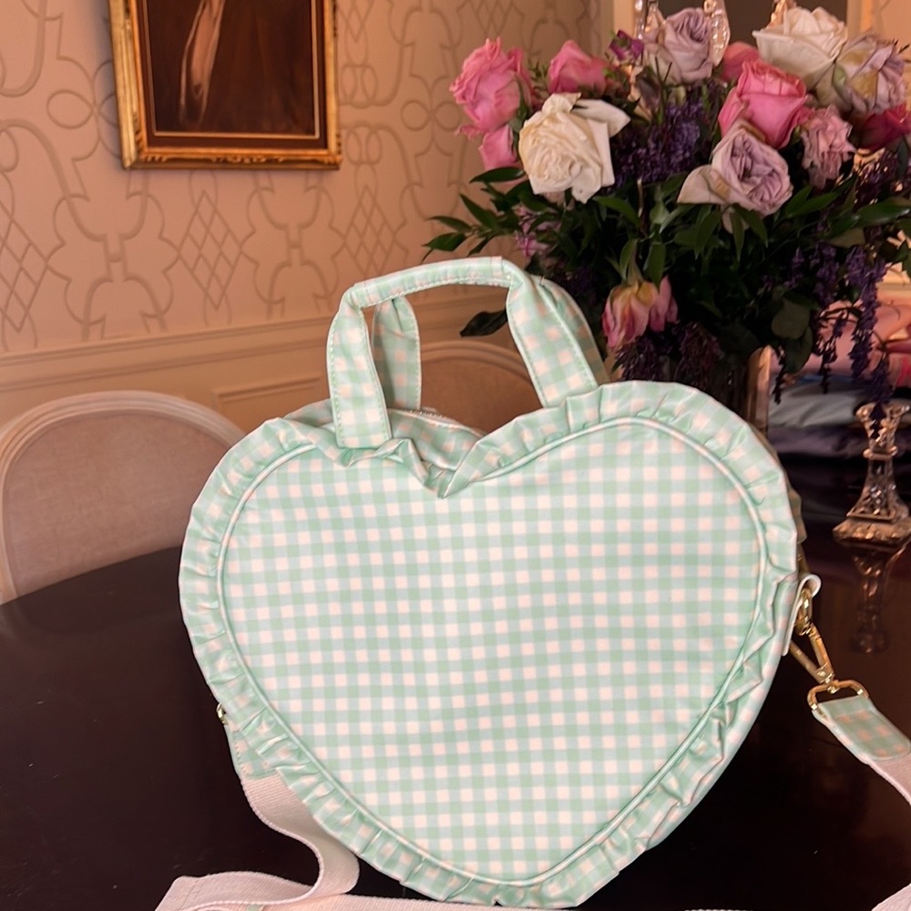 SCL Gingham Mint Mini Heart Ruffle Tote NWOT